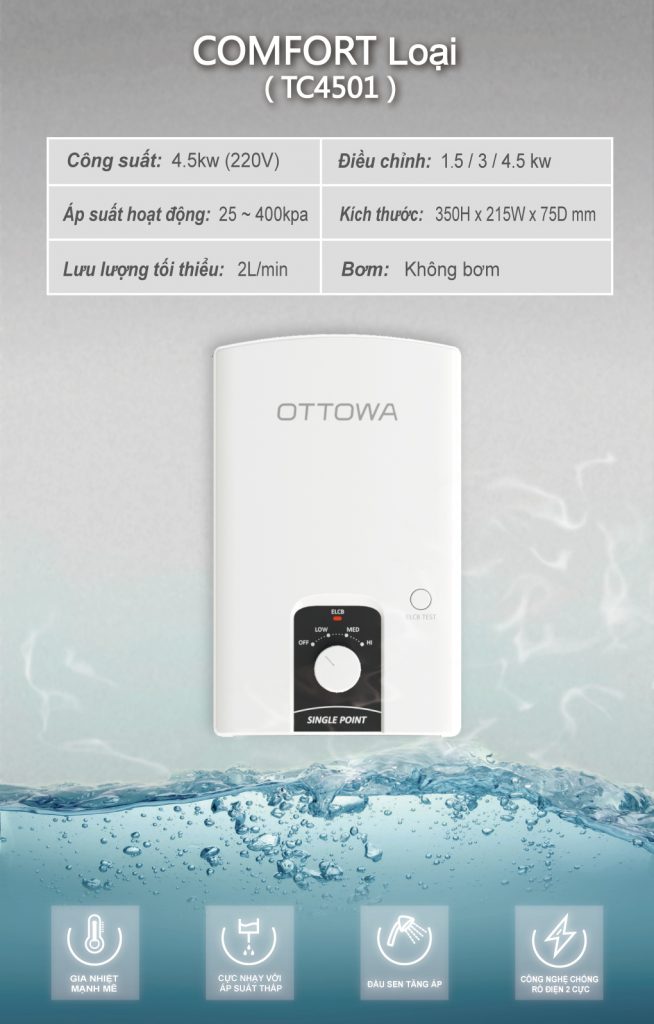 máy nước nóng trực tiếp ottowa giá rẻ
