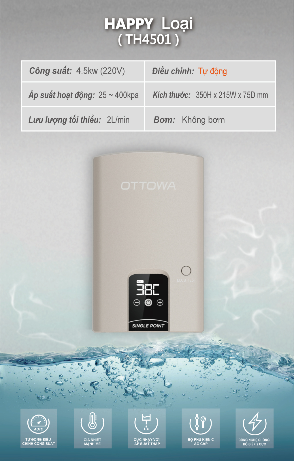 máy nước nóng trực tiếp chính hãng ottowa